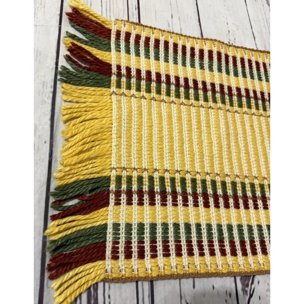 Set Of 8 Hand Made Placemats MCM Yellow Green Burgundy Knit